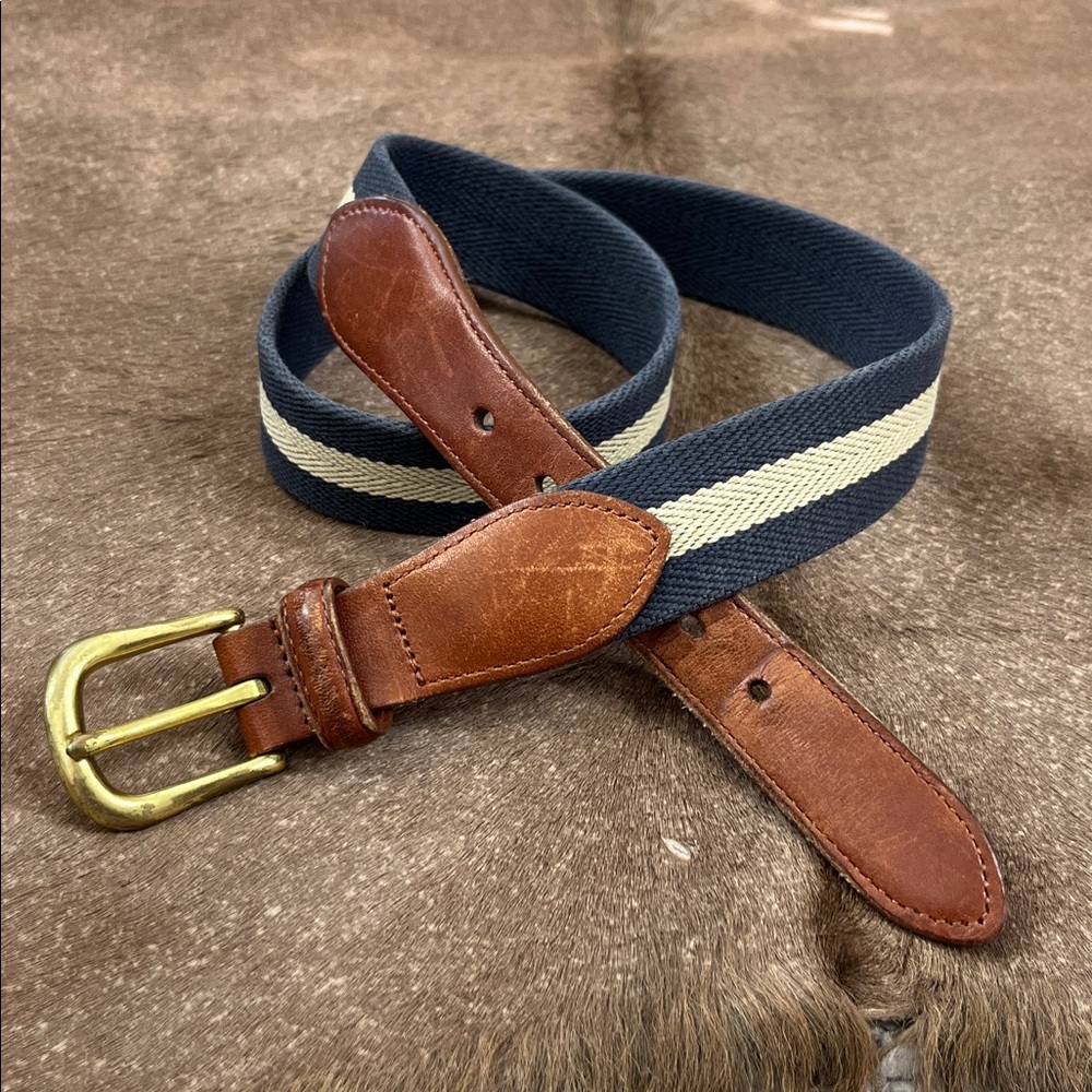 COACH NY Striped Cotton Canvas Ribbon Leather Tab Preppy Belt